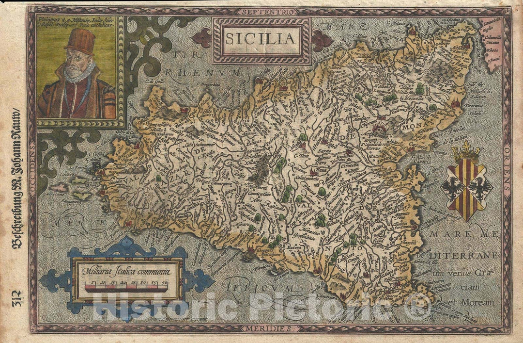 Historic Map : Sicily, Italy, Quad, 1600, Vintage Wall Art