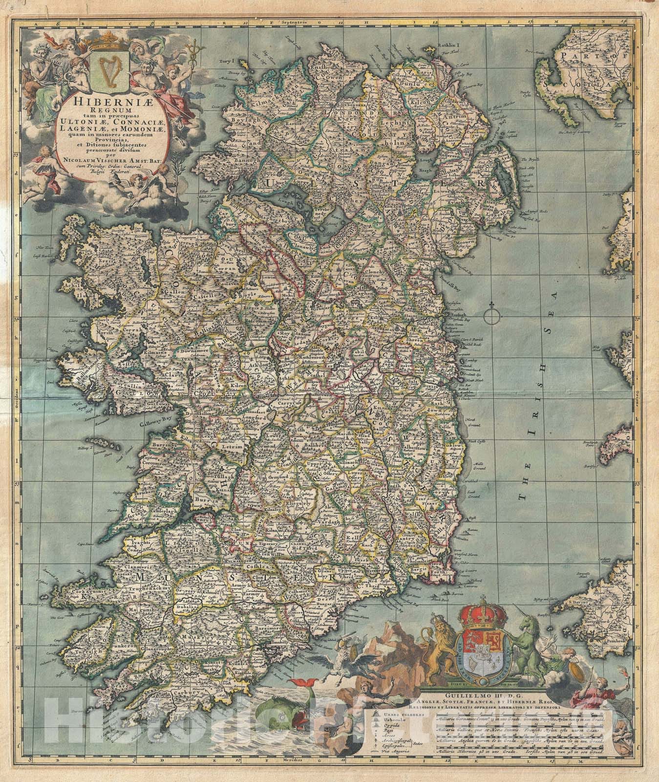 Historic Map : Ireland, Visscher, 1690, Vintage Wall Art