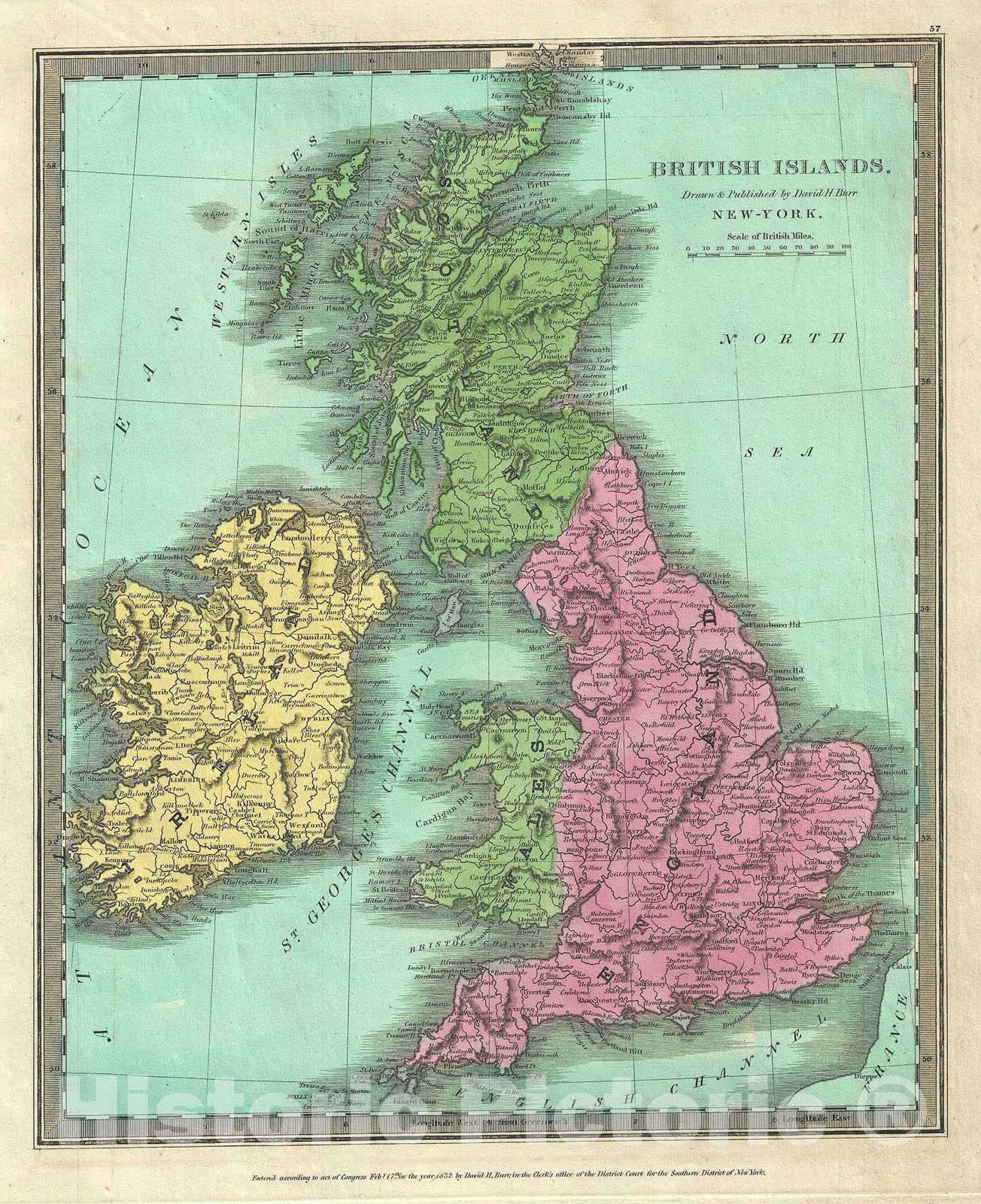 Historic Map : The British Isles "England, Wales, Ireland, Scotland", Burr, 1832, Vintage Wall Art