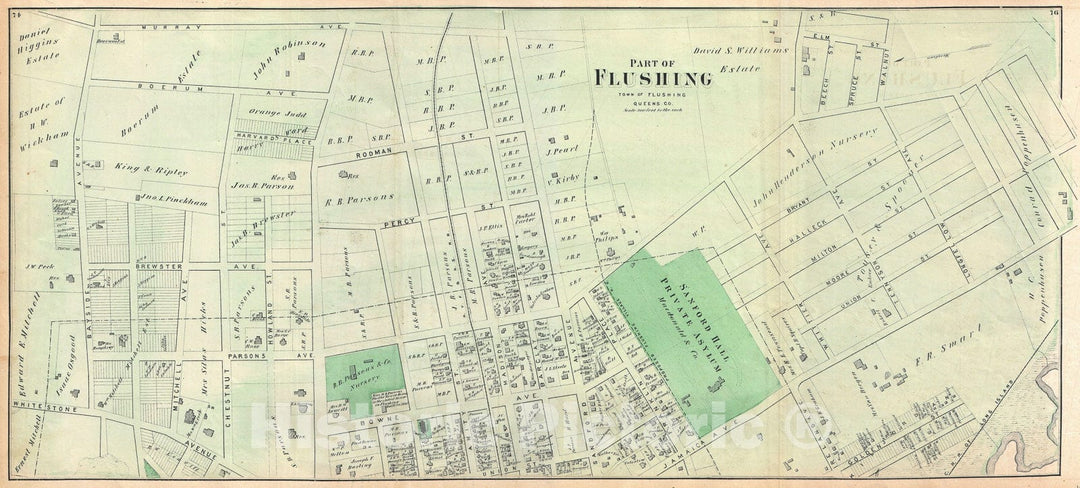 Historic Map : Part of Flushing, Queens, New York City, Beers, 1873 v1, Vintage Wall Art