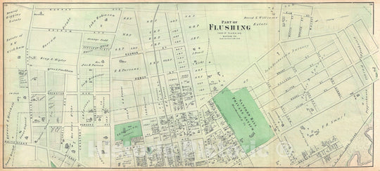 Historic Map : Part of Flushing, Queens, New York City, Beers, 1873 v1, Vintage Wall Art