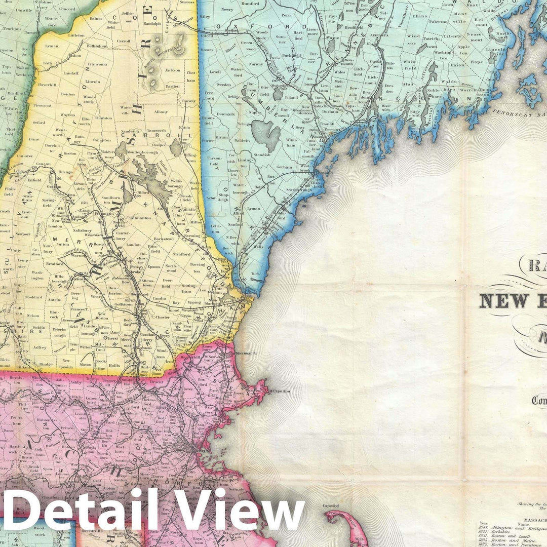 Historic Map : New England: Telegraph and Railroad, Williams and Redding, 1852, Vintage Wall Art