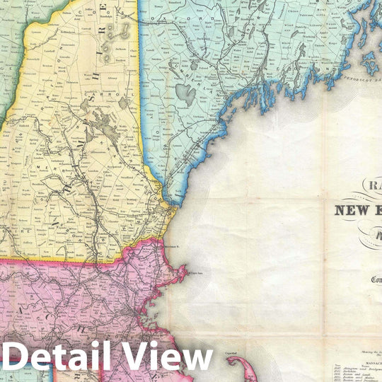 Historic Map : New England: Telegraph and Railroad, Williams and Redding, 1852, Vintage Wall Art