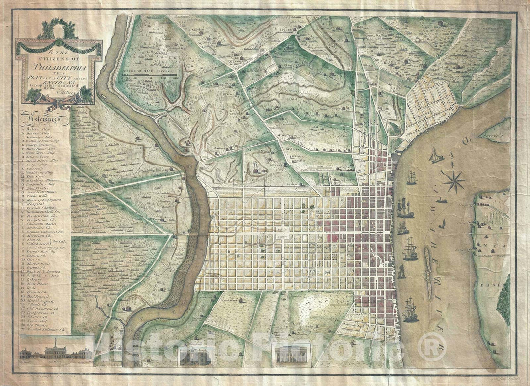 Historic Map : Plan of Philadelphia, Varlé, 1796, Vintage Wall Art