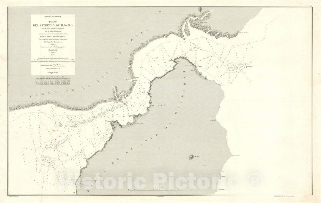 Historic Map : Nautical Chart Iloilo Strait, Philippines, Spanish Hidrografia, 1875, Vintage Wall Art