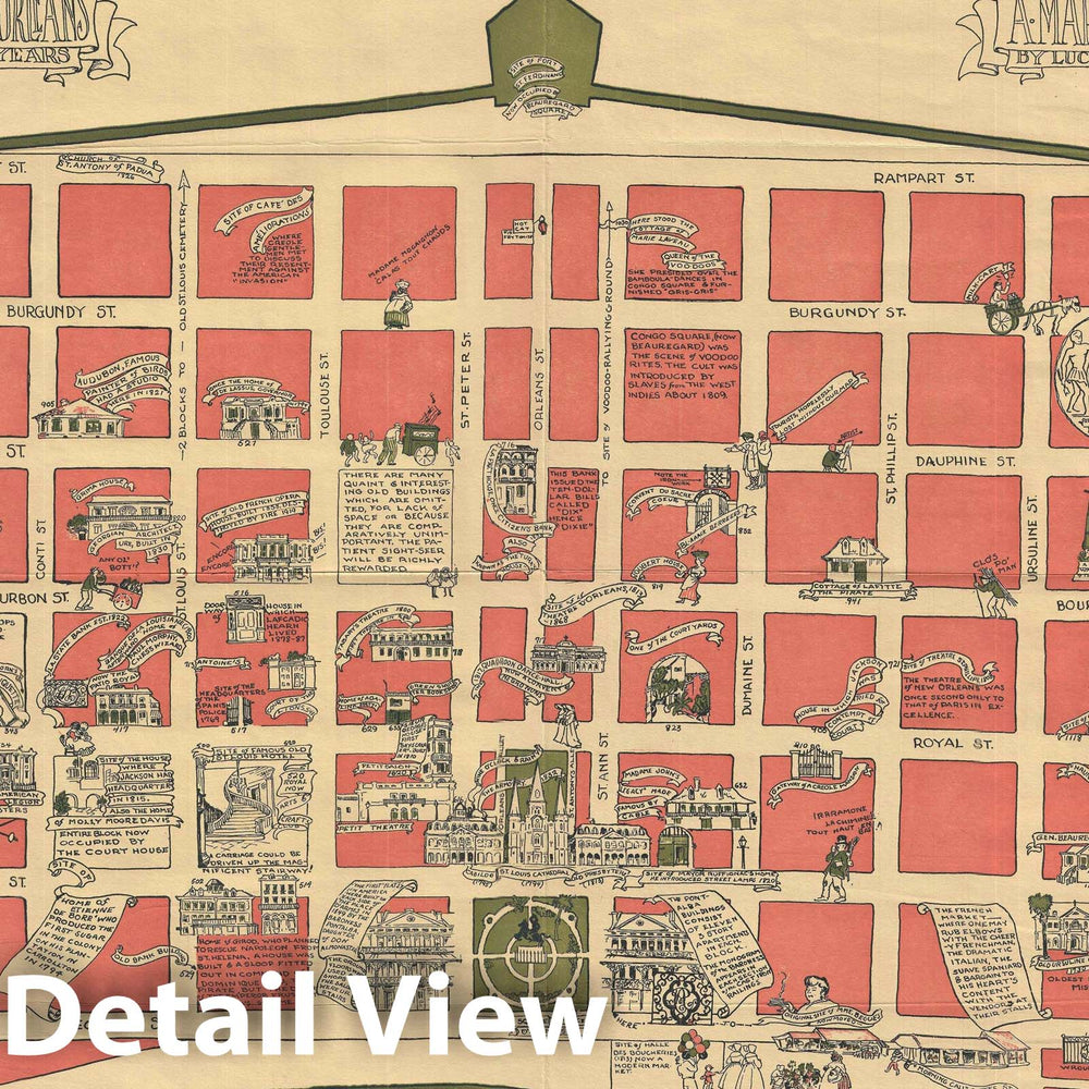 Historic Map : Pictorial New Orleans, Gillican and Andrews, 1929, Vintage Wall Art