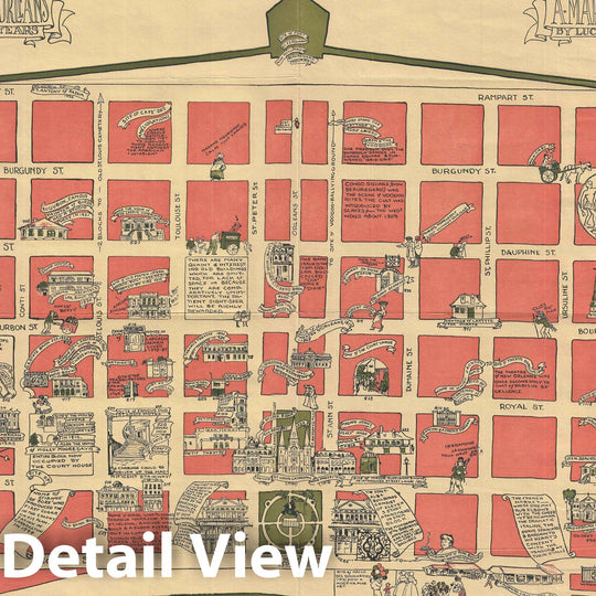 Historic Map : Pictorial New Orleans, Gillican and Andrews, 1929, Vintage Wall Art