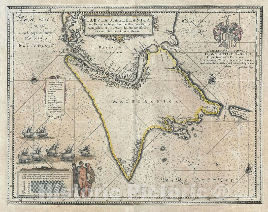 Historic Map : Tierra del Fuego and The Straits of Magellan, Chile, South America, Blaeu, 1635, Vintage Wall Art