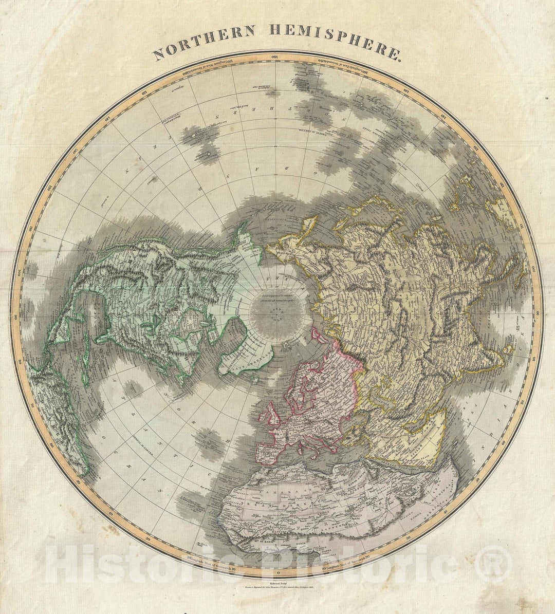 Historic Map : The Northern Hemisphere and The Arctic, Thomson, 1814 v2, Vintage Wall Art