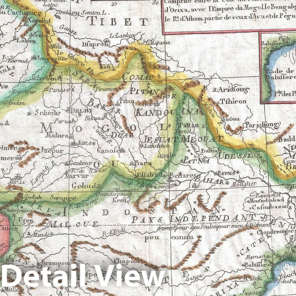 Historic Map : Northern India, Raynal and Bonne, 1780, Vintage Wall Art