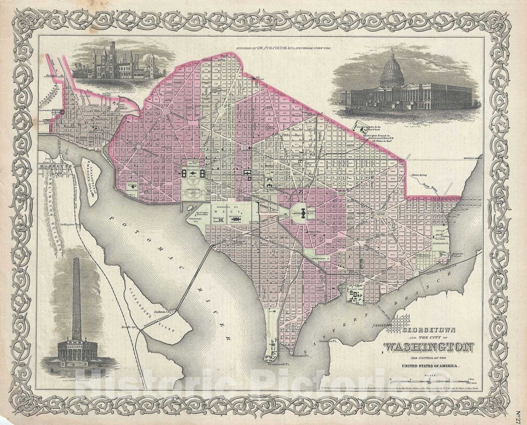 Historic Map : Plan of Washington D.C., Colton, 1856, Vintage Wall Art