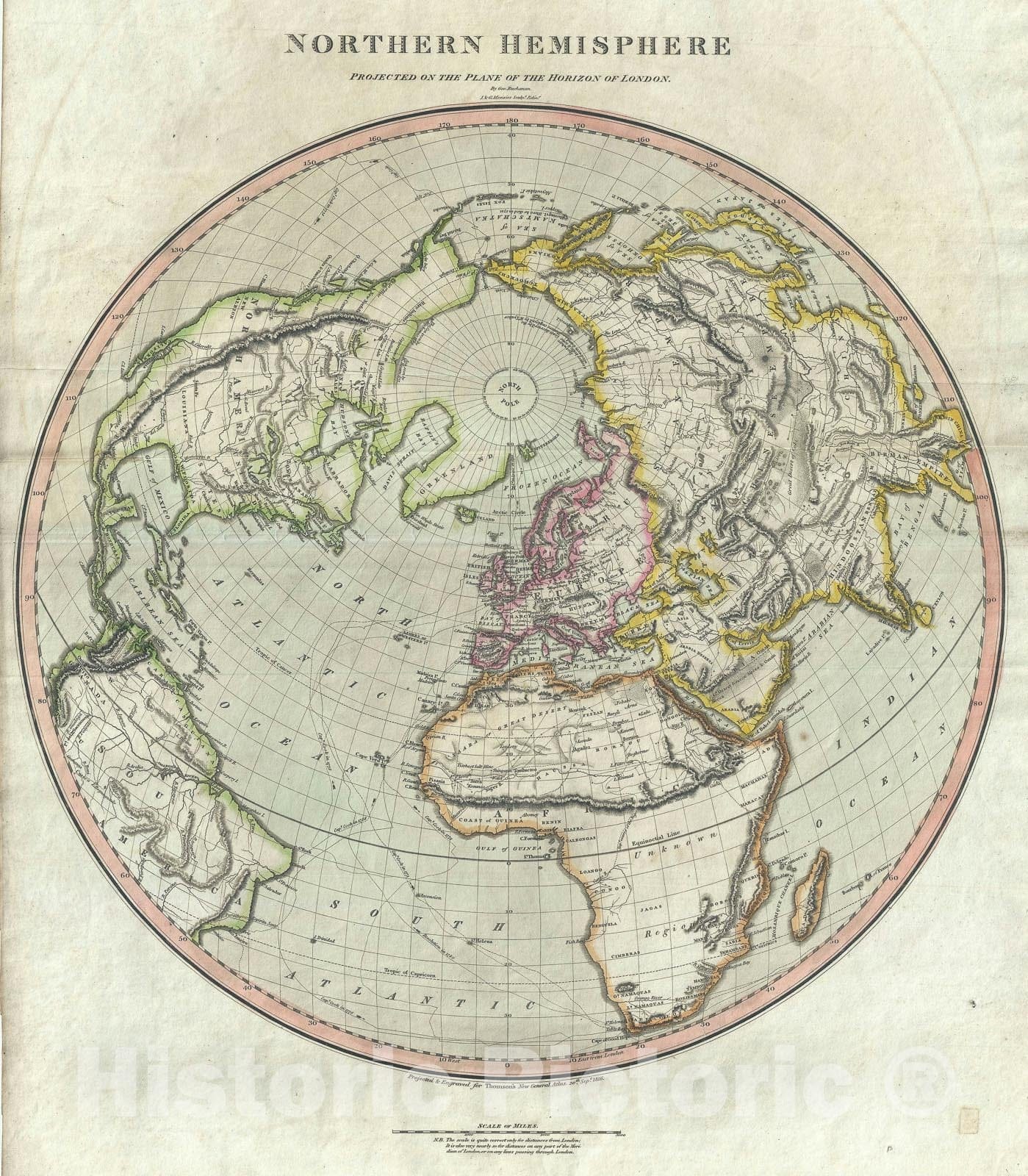 Historic Map : The Northern Hemisphere and The Arctic, Thomson, 1816, Vintage Wall Art