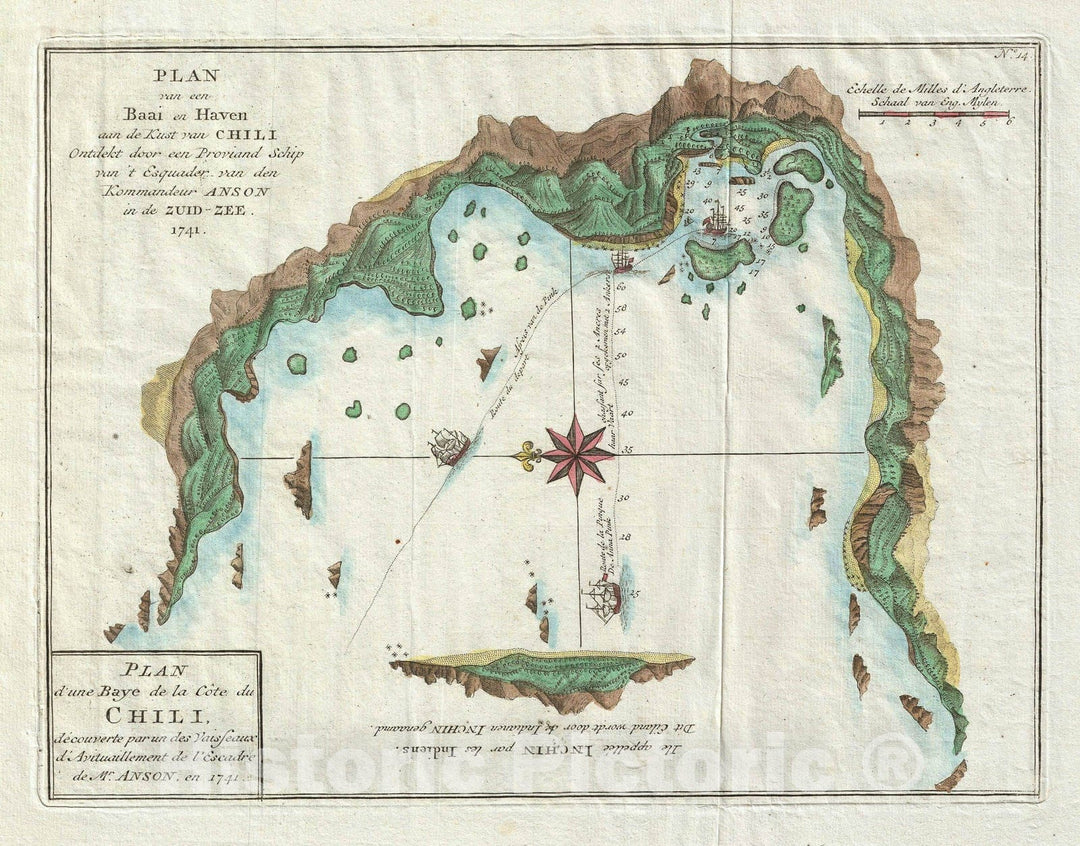 Historic Map : Chilean Port "Chile", Anson, 1751, Vintage Wall Art