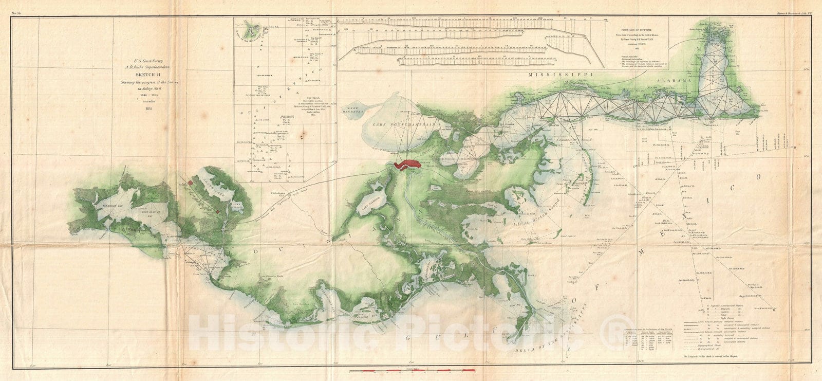 Historic Map : The Delta of The Mississippi River, U.S. Coast Survey, 1855, Vintage Wall Art