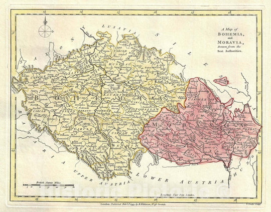 Historic Map : Bohemia "Czech Republic" and Moravia, Wilkinson, 1793, Vintage Wall Art