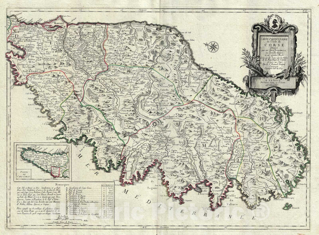 Historic Map : Corsica, France, Santini, 1780, Vintage Wall Art