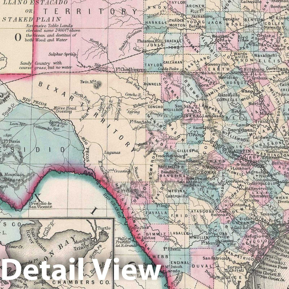 Historic Map : Texas, Mitchell, 1864, Vintage Wall Art