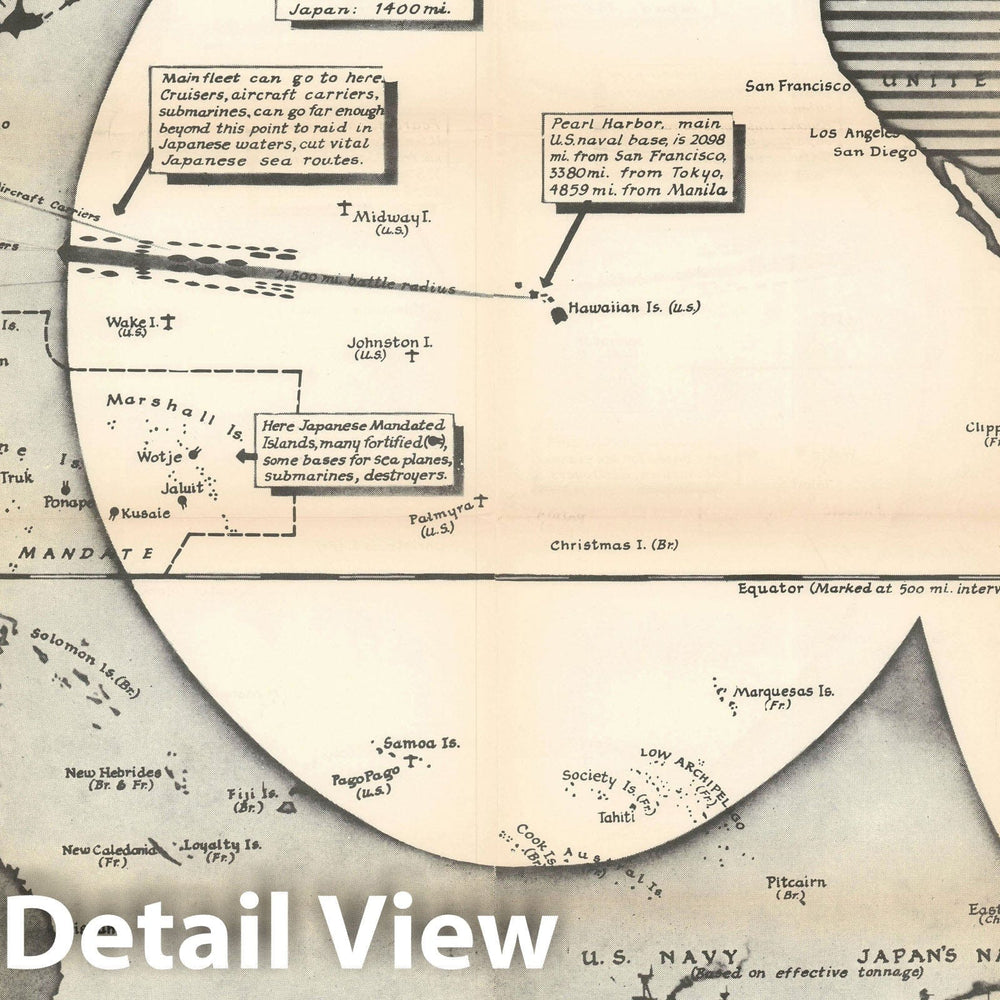 Historic Map : The Pacific and a Potential War Between The U.S. and Japan, Chapin, 1940, Vintage Wall Art