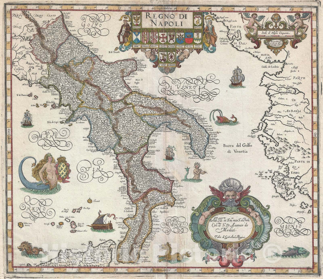 Historic Map : Southern Italy, Magini, 1620 v2, Vintage Wall Art