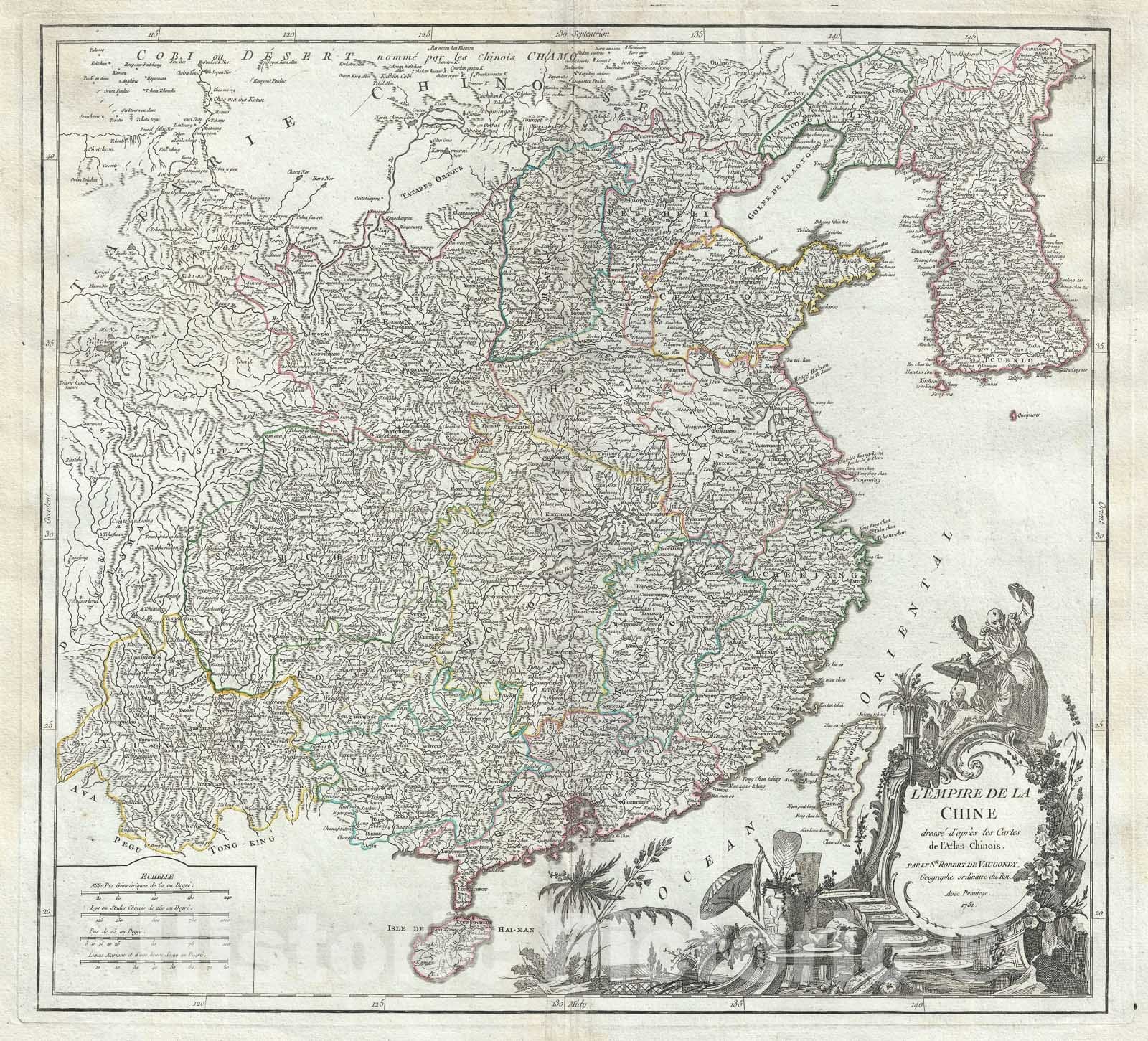 Historic Map : China, Korea and Taiwan, Vaugondy, 1751, Vintage Wall Art