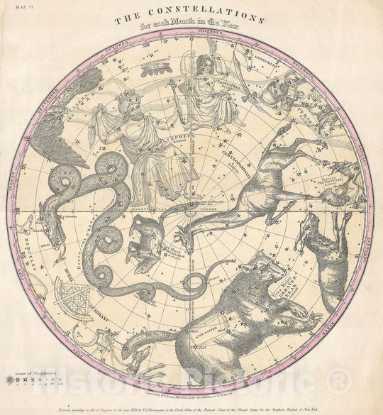 Historic Map : The Stars &amp; Constellations of The Northern Hemisphere, Burritt - Huntington, 1856, Vintage Wall Art