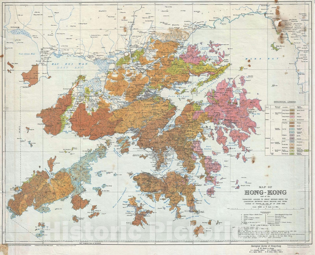 Historic Map : Hong Kong, Brock Geological, 1936, Vintage Wall Art