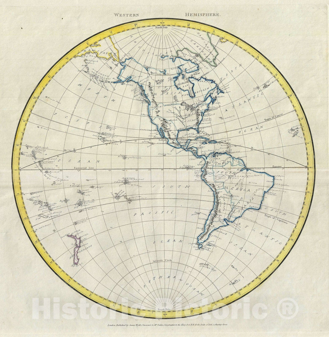 Historic Map : The Western Hemishere, Manuscript, 1823, Vintage Wall Art