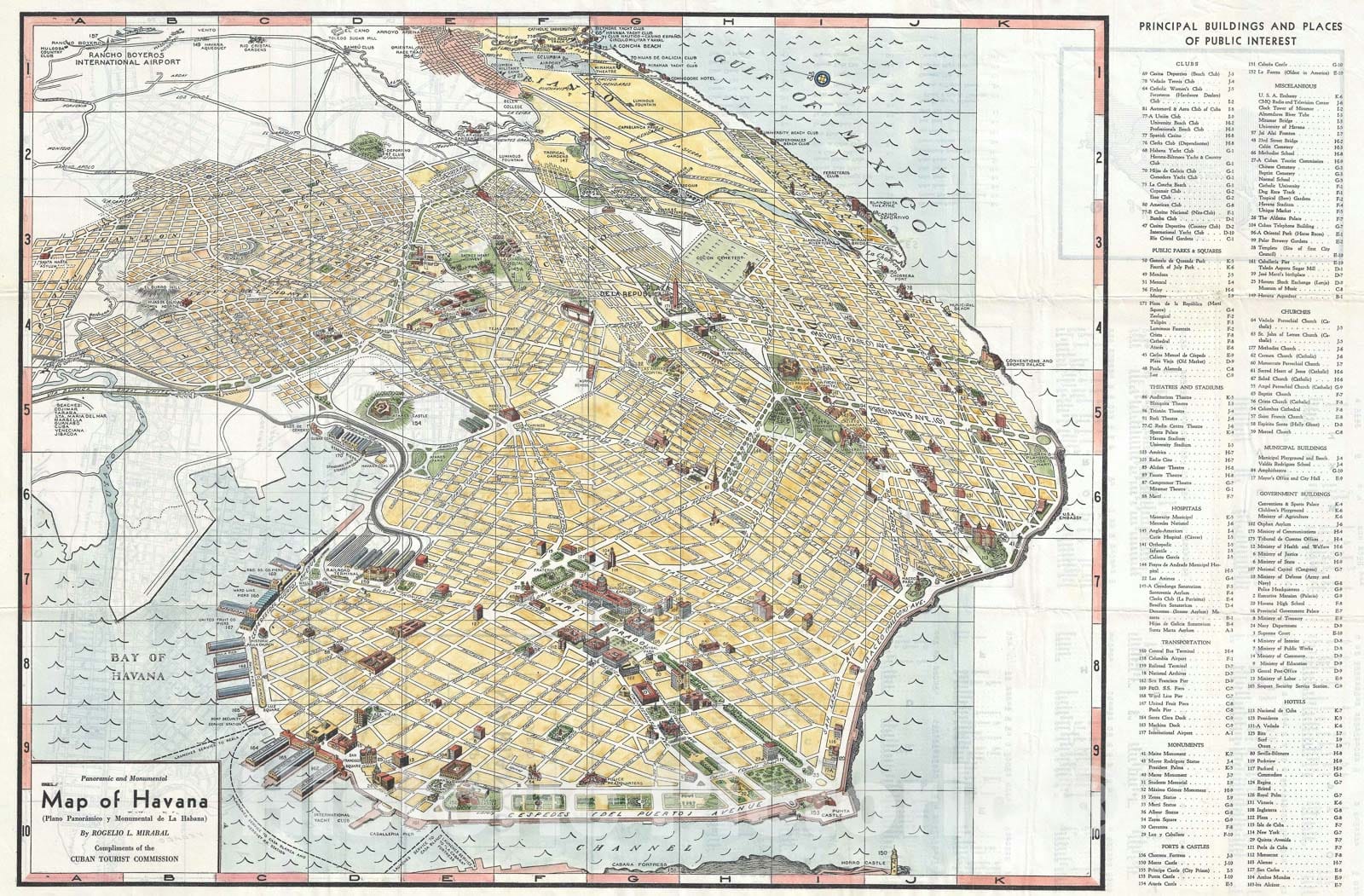 Historic Map : Mirabal Pictorial Map of Havana, Cuba, 1953, Vintage Wall Art