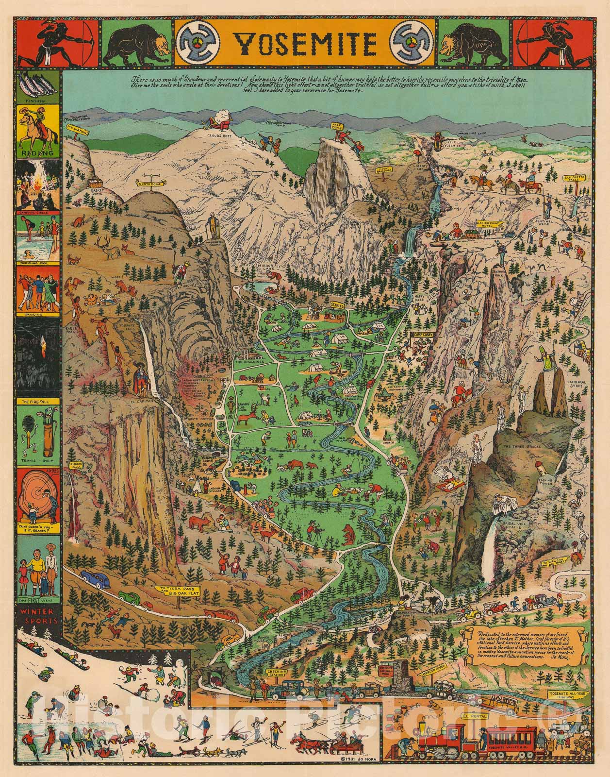 Historic Map : Mora Pictorial Map of Yosemite National Park, California, 1941, Vintage Wall Art