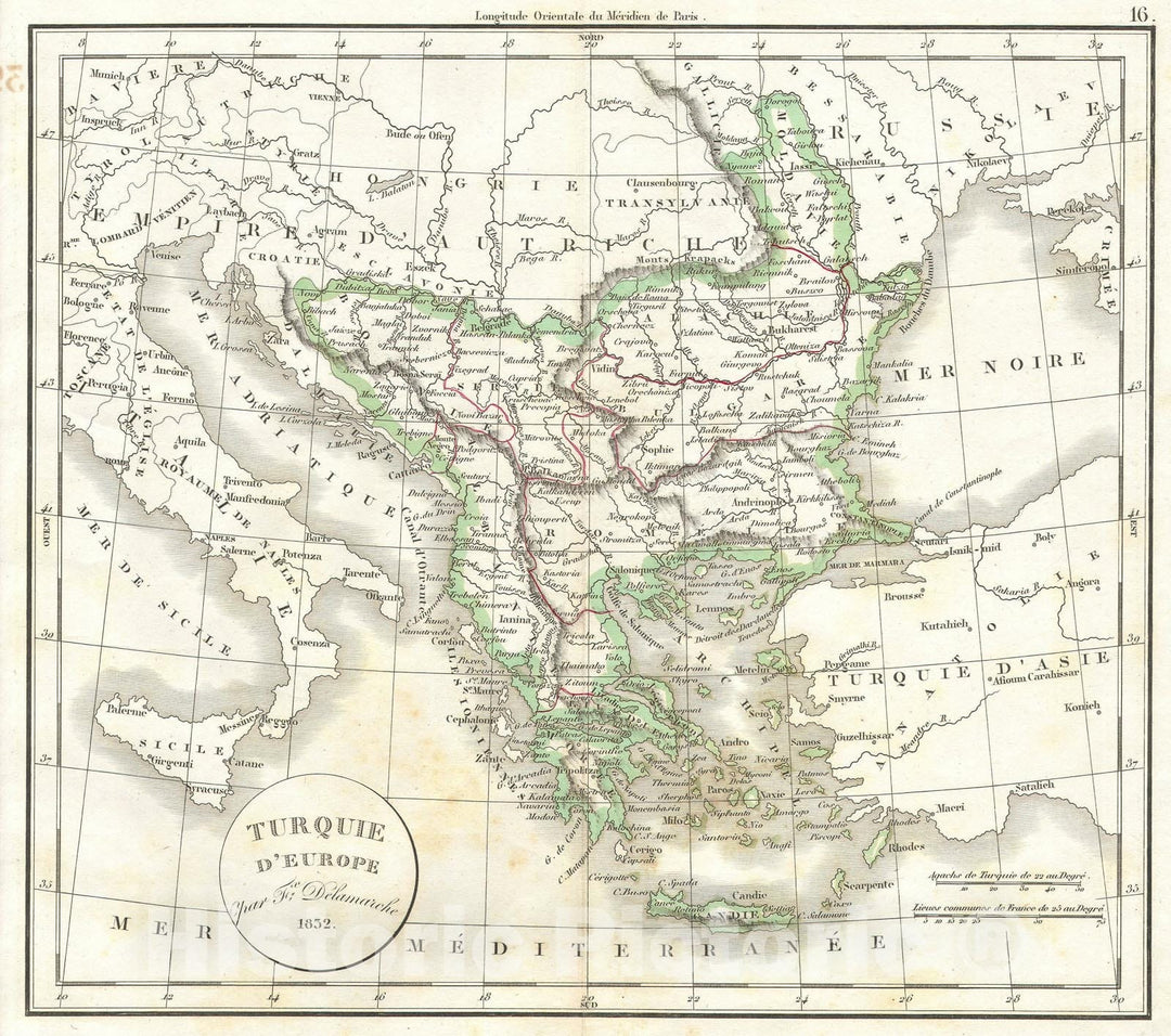 Historic Map : Greece and The Balkans, Delamarche, 1832, Vintage Wall Art