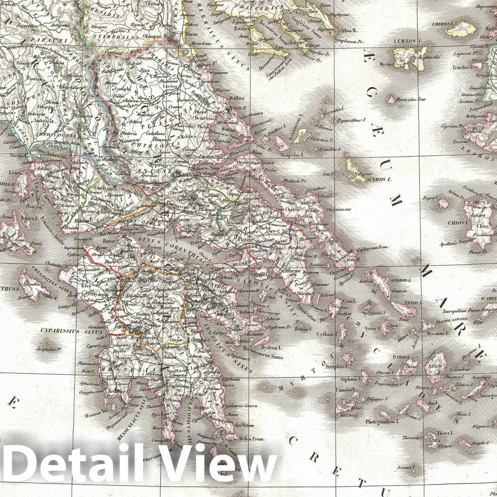 Historic Map : Ancient Greece, Lapie, 1832, Vintage Wall Art