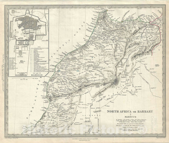 Historic Map : Morocco, Barbary Coast, Northern Africa, S.D.U.K., 1836, Vintage Wall Art