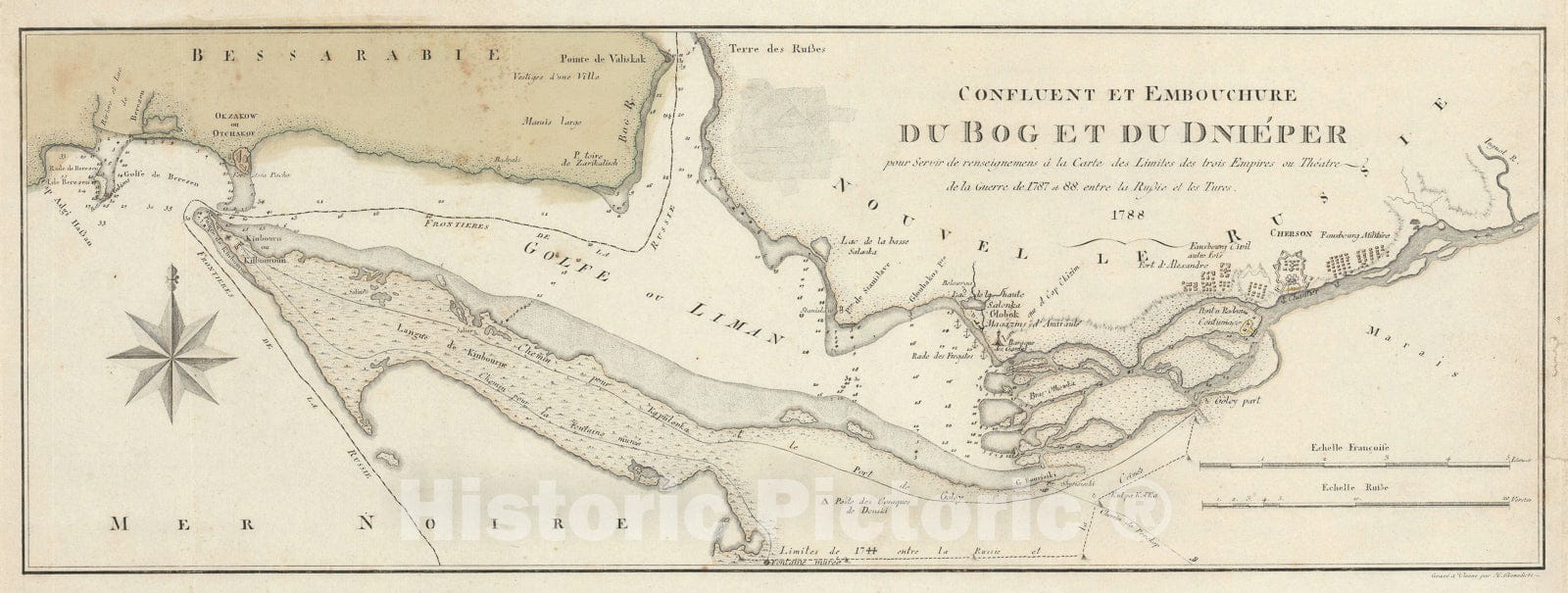 Historic Map : The Mouth of The Dnieper River, Crimea "Ukraine", Maire, 1788, Vintage Wall Art