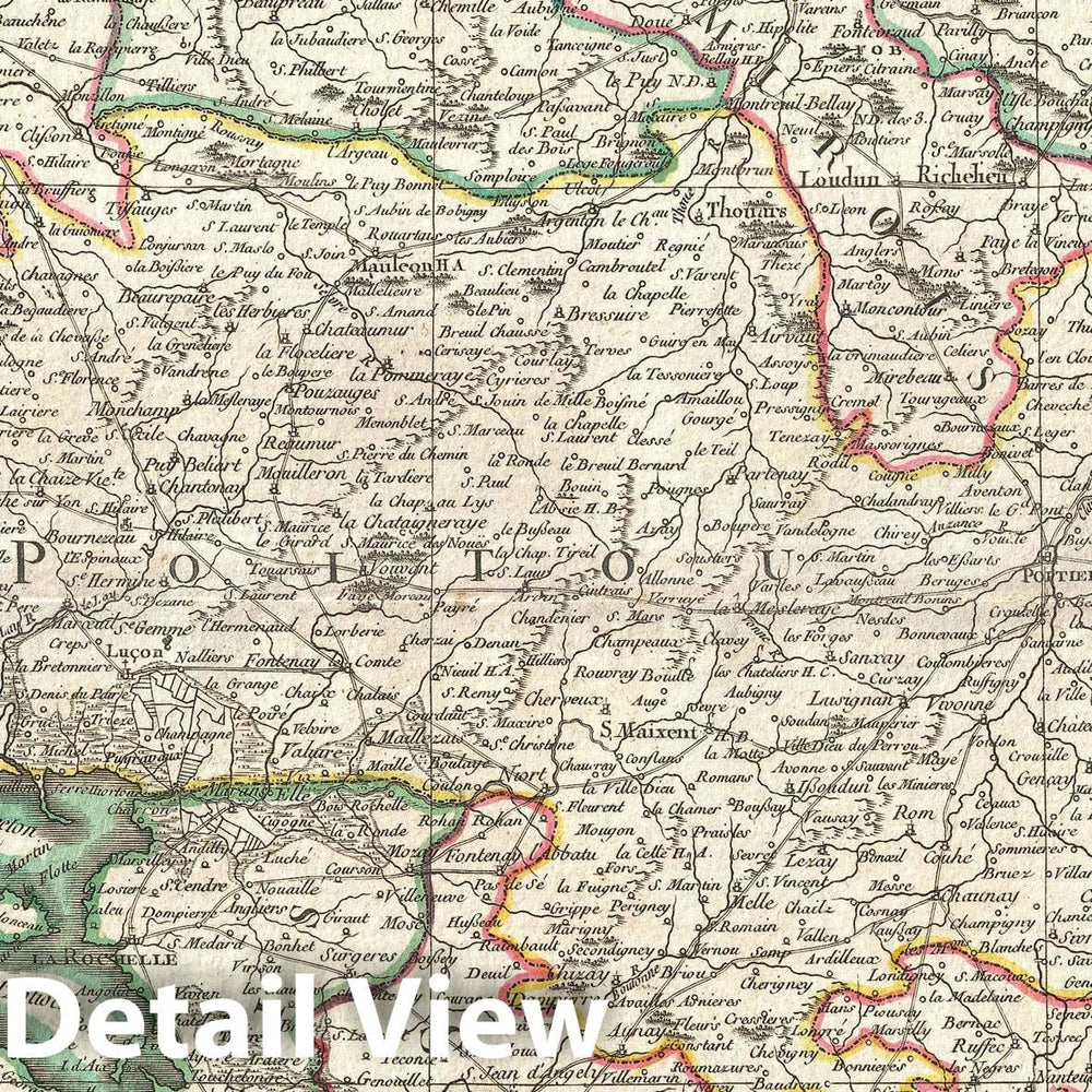 Historic Map : Poitou, Touraine and Anjou, France, Bonne, 1771, Vintage Wall Art