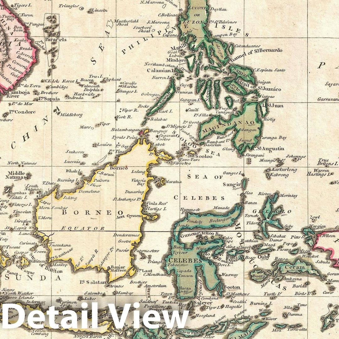 Historic Map : The East Indies and Southeast Asia: Thailand, Borneo, Philippines, Malay, Wilkinson, 1794, Vintage Wall Art