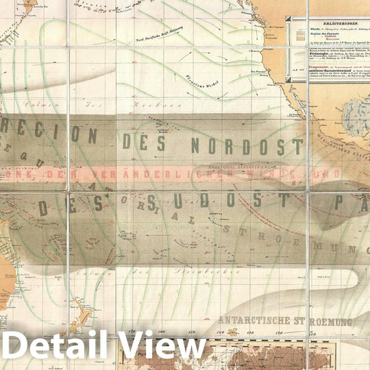 Historic Map : The World showing Ocean Currents and Winds, Jilek, 1880, Vintage Wall Art