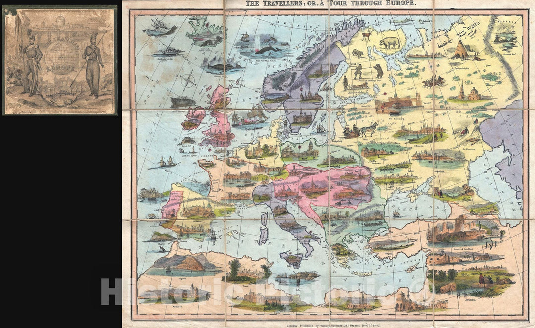 Historic Map : Spooner European Traveller Map Game Board, 1842, Vintage Wall Art