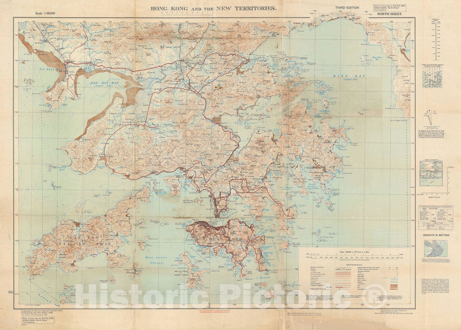 Historic Map : Hong Kong, War Office, 1949, Vintage Wall Art