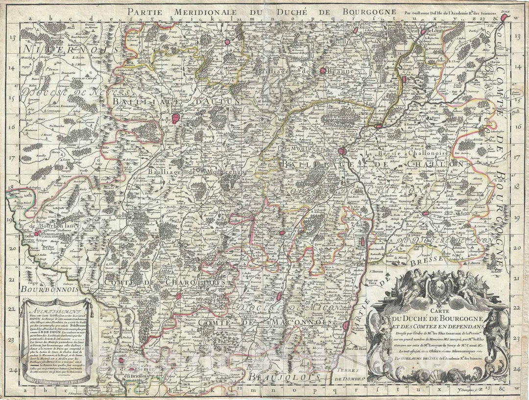 Historic Map : Southern Burgundy "Bourgogne", France "Burgundy Wine Region", Delisle, 1709, Vintage Wall Art