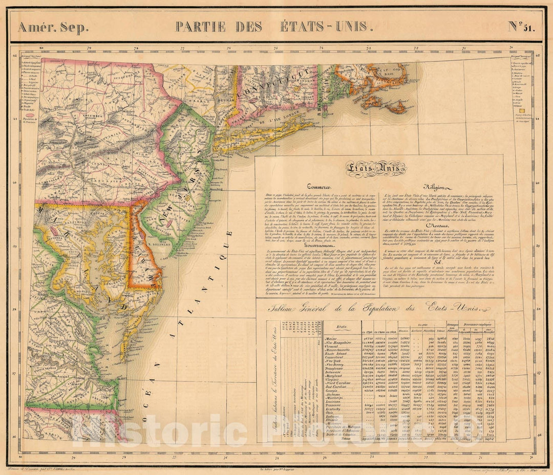 Historic Map : New Jersey, Delaware and The Mid-Atlantic States, Vandermaelen, 1827, Vintage Wall Art