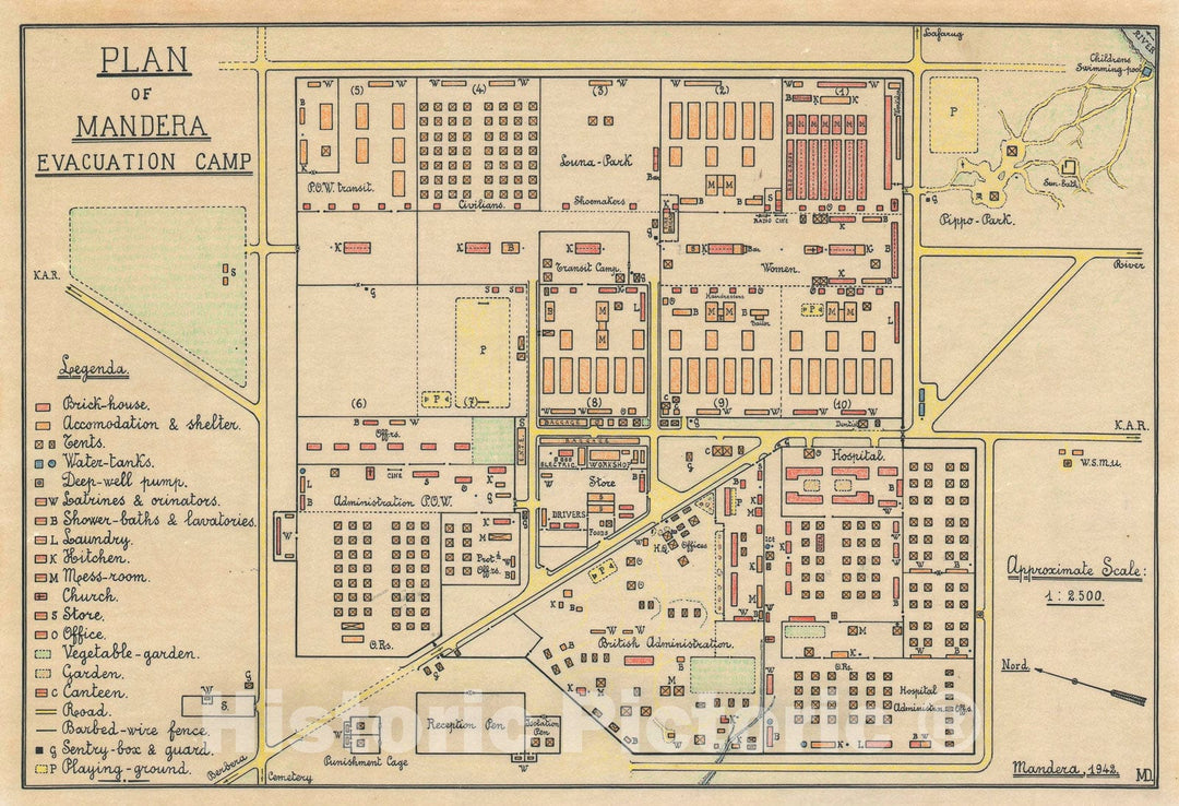 Historic Map : WWII Mandera Evacuation Camp for Italian POWs, Manuscript, 1942, Vintage Wall Art