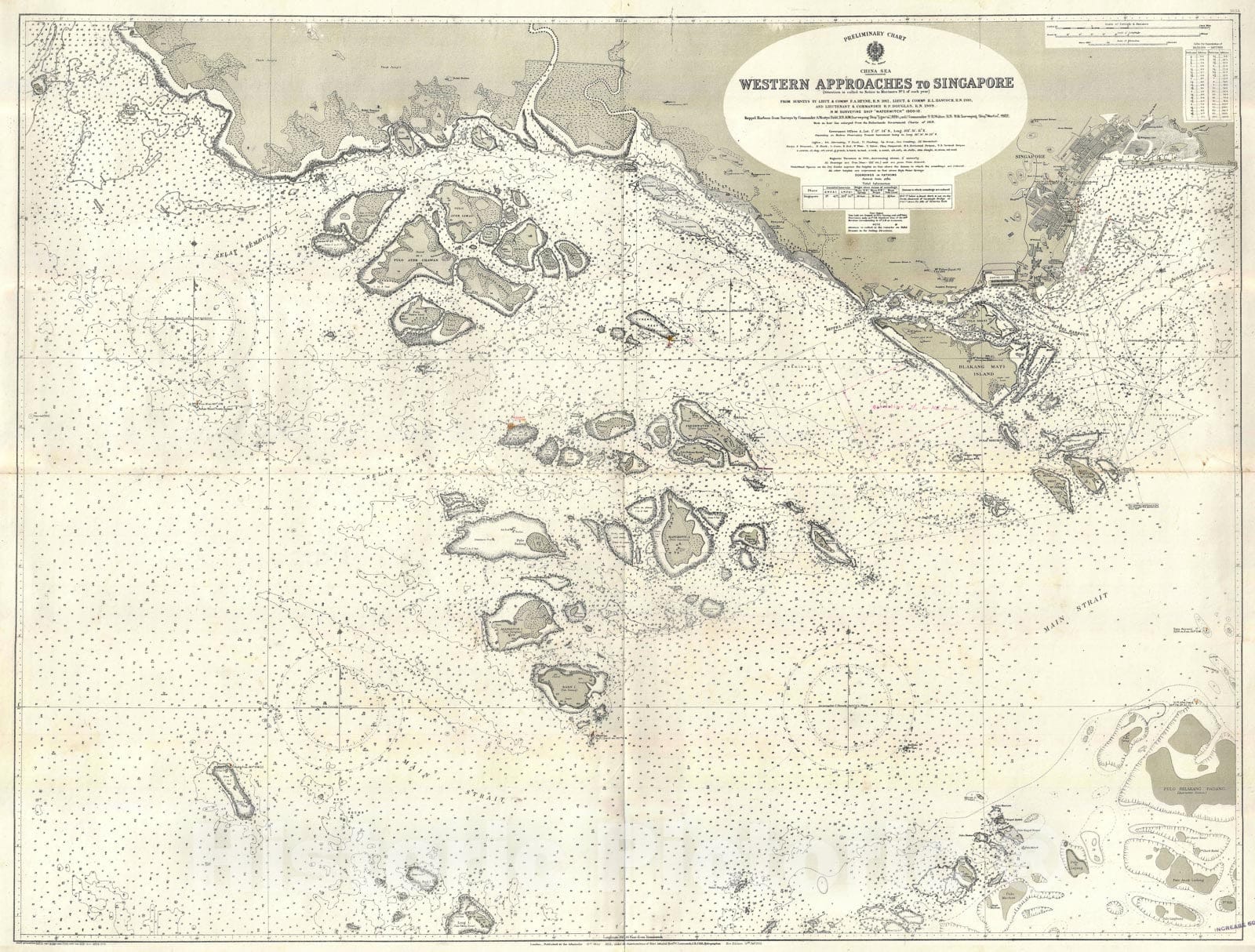 Historic Map : Nautical Chart Singapore City and Western Approaches, 1923, Vintage Wall Art