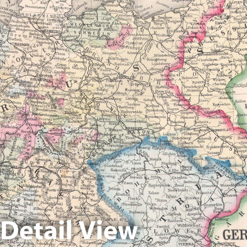 Historic Map : Prussia and Germany, Mitchell, 1864, Vintage Wall Art