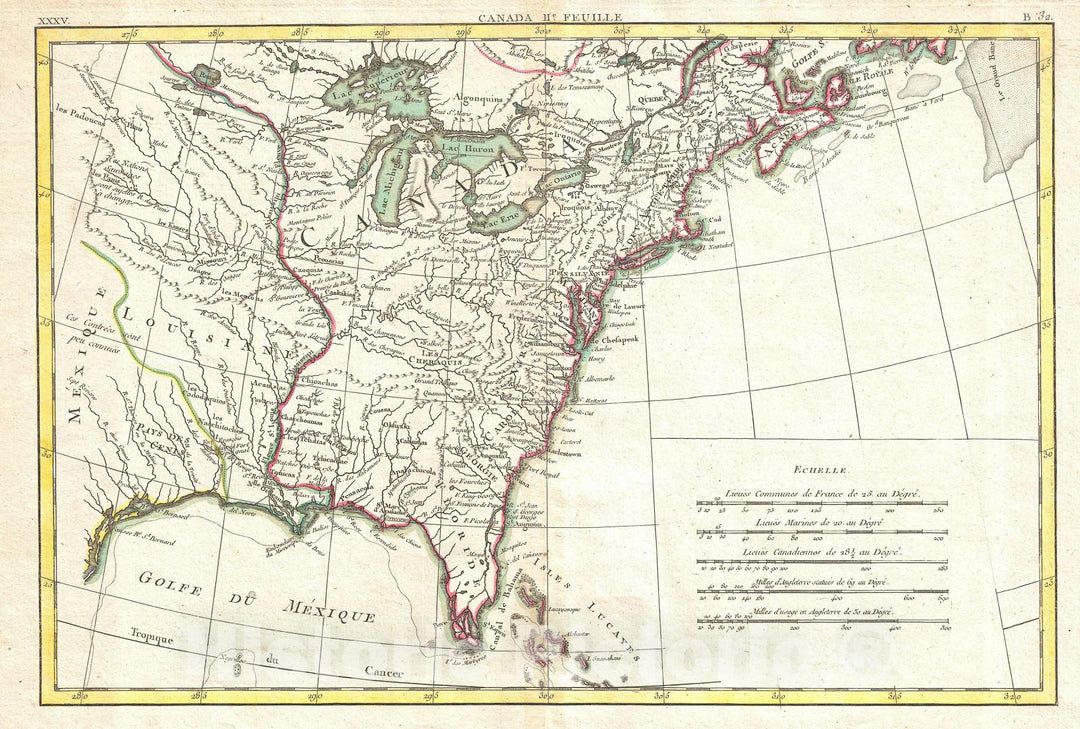 Historic Map : Louisiana and The British Colonies in North America, Bonne, 1776, Vintage Wall Art