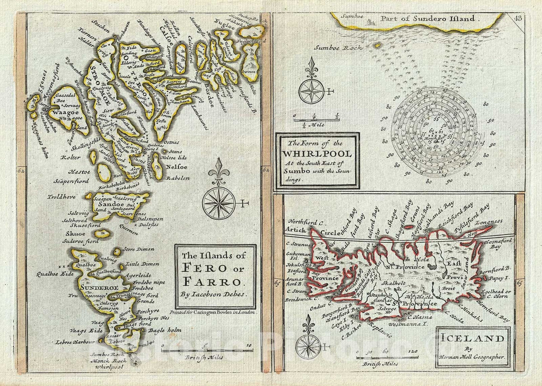 Historic Map : The North Atlantic Islands: Iceland, Faroe Islands and Maelstrom, Bowles, 1784, Vintage Wall Art