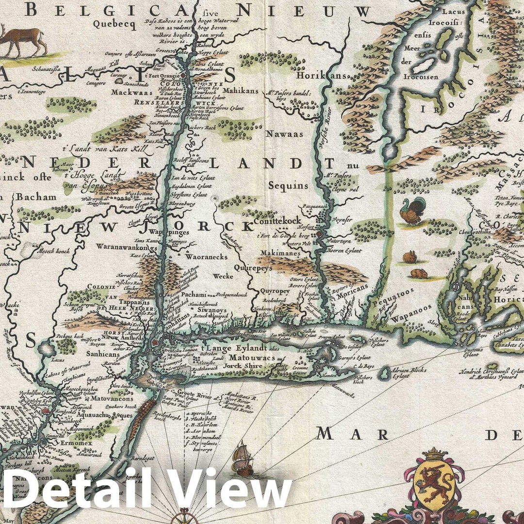 Historic Map : New York, Virginia, and New England "Novi Belgii", Visscher, 1684, Vintage Wall Art