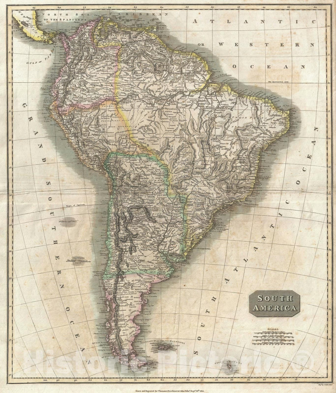 Historic Map : South America, Thomson, 1815, Vintage Wall Art