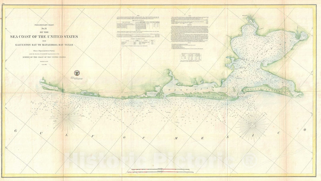 Historic Map : Texas Gulf Coast from Matagorda to Galveston Bay, U.S. Coast Survey, 1857, Vintage Wall Art