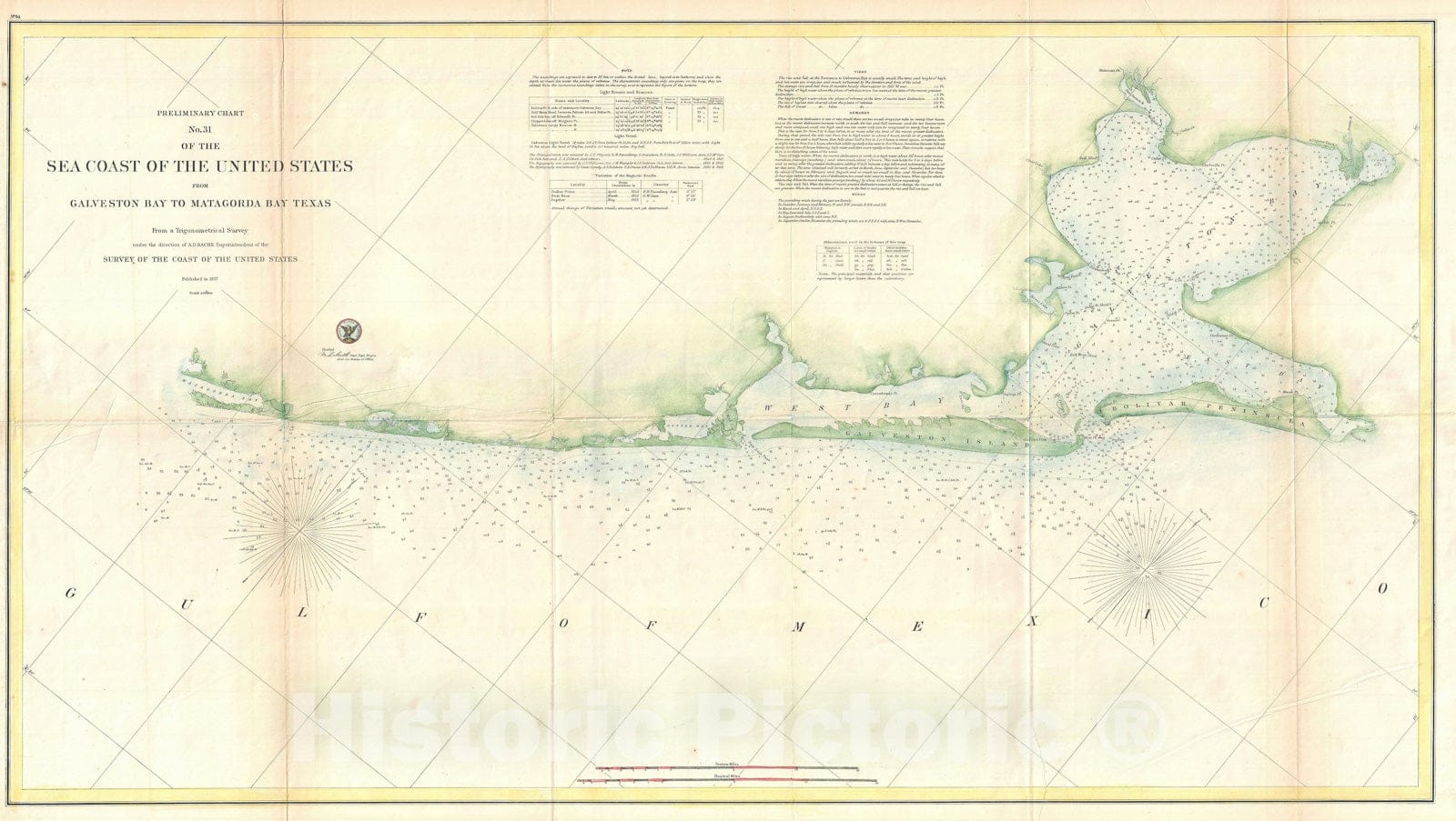 Historic Map : Texas Gulf Coast from Matagorda to Galveston Bay, U.S. Coast Survey, 1857, Vintage Wall Art