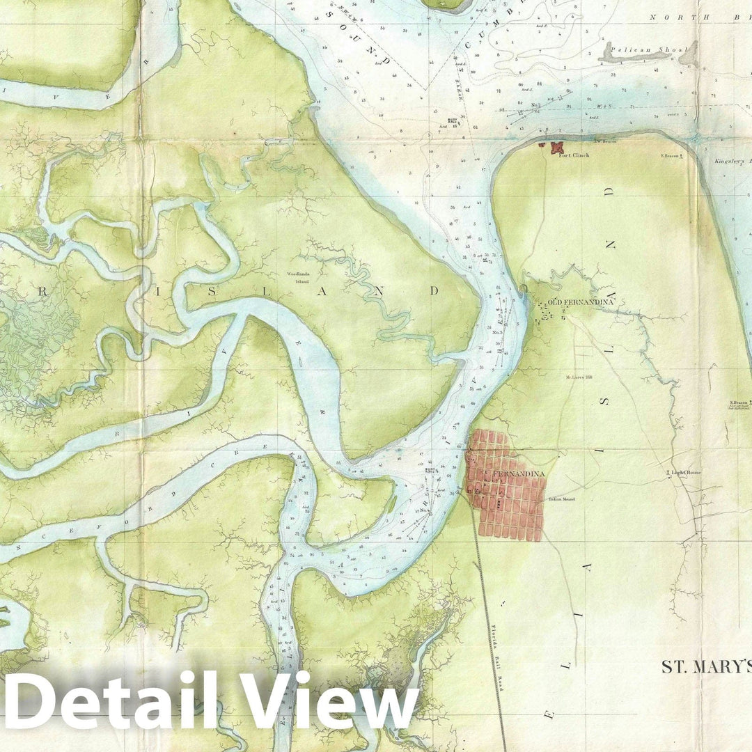 Historic Map : St. Mary's River and Fernandina Harbor, Florida, U.S. Coast Survey, 1857, Vintage Wall Art